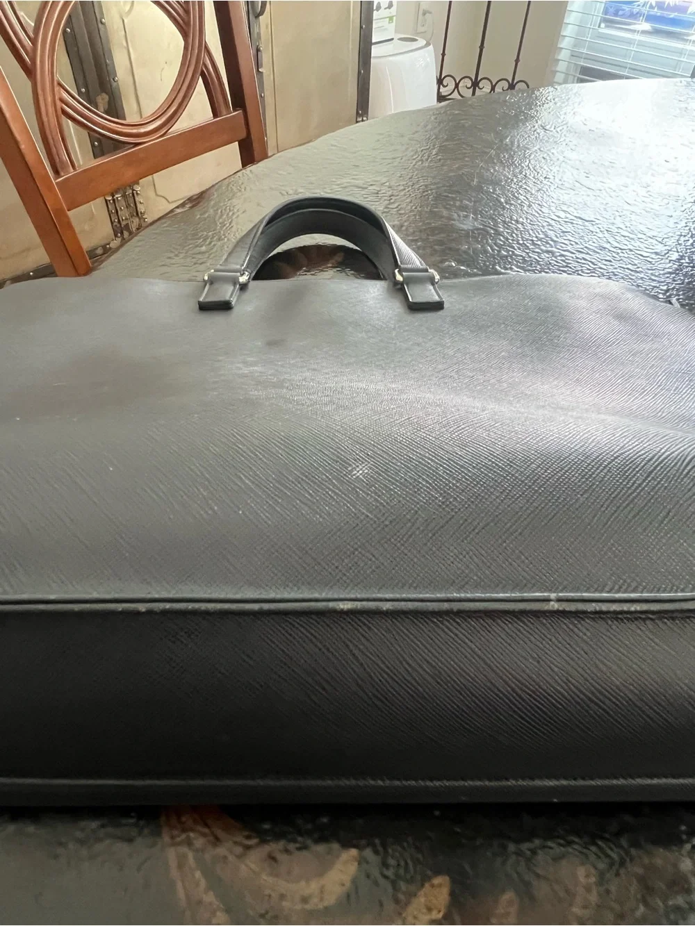Authentic Prada Black Saffiano Leather Travel Briefcase / Business Bag
